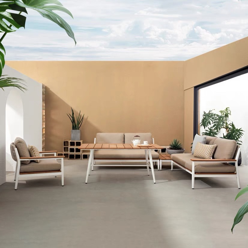 Outdoor Sofa Courtyard Outdoor Garden Sofa Hotel Balcony Open Air B&B Waterproof Coffee Table Teak Sofa Furniture