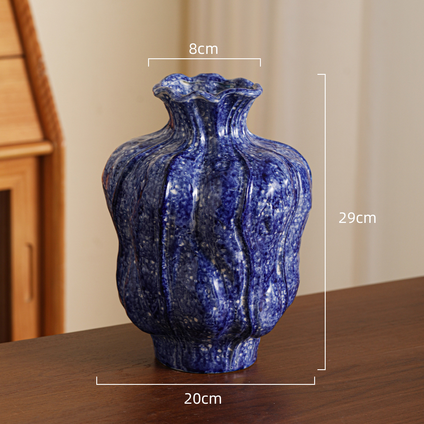 高級感のある新中式レトロな青花磁器、氷割れ模様の緑の花柄花瓶、フラワーアレンジメント、リビングルーム、玄関の装飾品