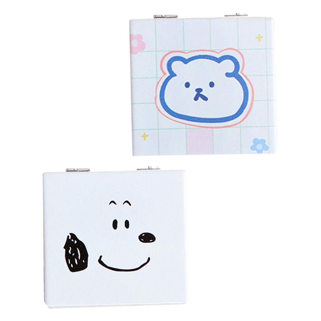 Square round PU pure white leather portable double-sided folding small mirror convenient cosmetic mirror factory direct supply