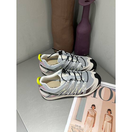 2025 Spring New Thick-Soled Color-Blocked Dad Shoes Soft-Soled Lightweight Jogging White Shoes Casual Lace-Up Platform Shoes