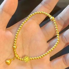 轻奢小众 沙金饰品古法传承六相花莲蓬福字转运珠手链气质女百搭