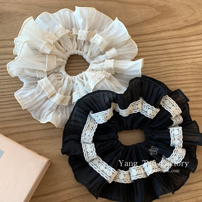 Nuevo estilo coreano encaje plisado anillo para el cabello femenino con sentido de alta gama cola de caballo cuerda de cabeza grande accesorios para el cabello de moda de celebridades de Internet