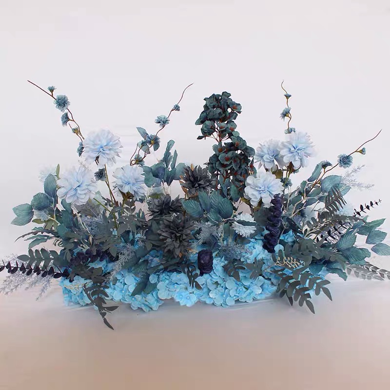 百界新款婚庆仿真花排婚礼t台路引装饰蓝色假花落地排花长款花艺