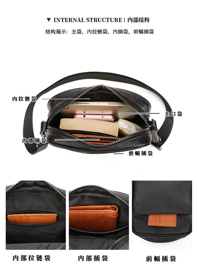 Túi đeo chéo nam da bò lớp đầu dáng đứng vuông 18×5×21 cm — Da thật màu cà phê cỡ nhỏ, Da thật màu đen cỡ lớn chi tiết 13