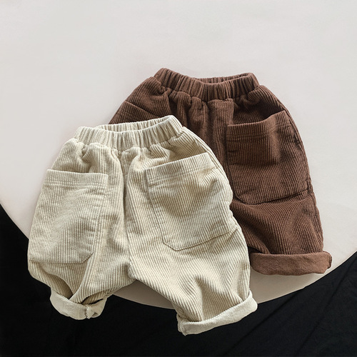 Corduroy wide-leg pants for children, Korean version of spring trendy children's outer trousers for men, women, babies and children, casual loose pants