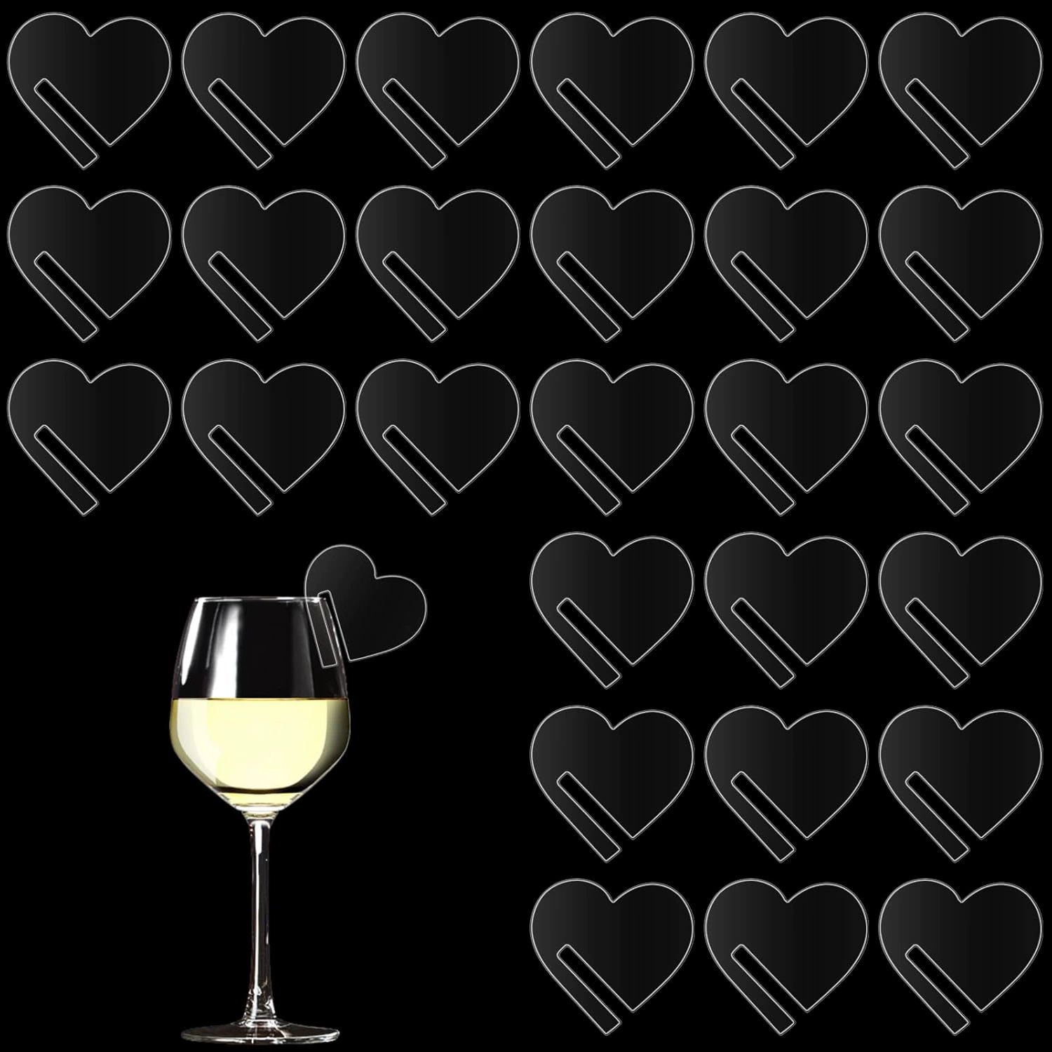30 прозрачных акриловых круглых сердечных напитков этикетки для свадебных праздничных вечеринок стакан для вина стеклянный край