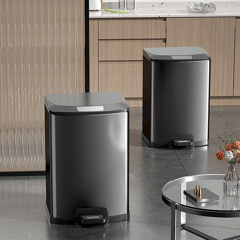 Hanshi Liujia Kitchen Trash Bin Household Stainless Steel Living Room Foot Type Toilet Foot with Lid Large Horus