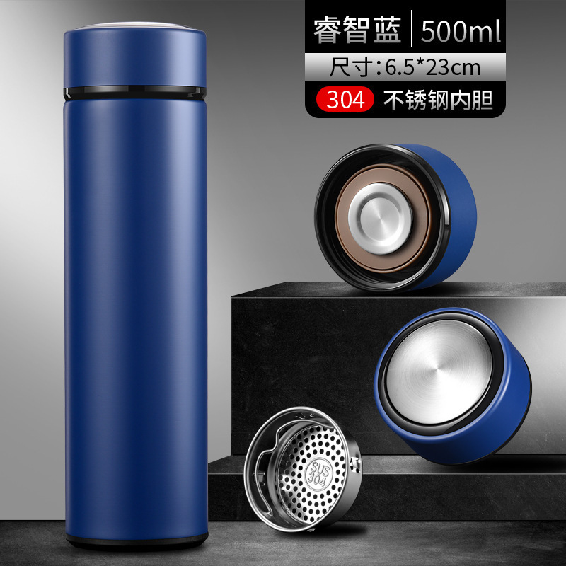 Medición de temperatura inteligente Taza de aislamiento de acero inoxidable Vacío 304 Taza recta empresarial Pantalla de temperatura Taza de agua Taza de separación de té para hombres