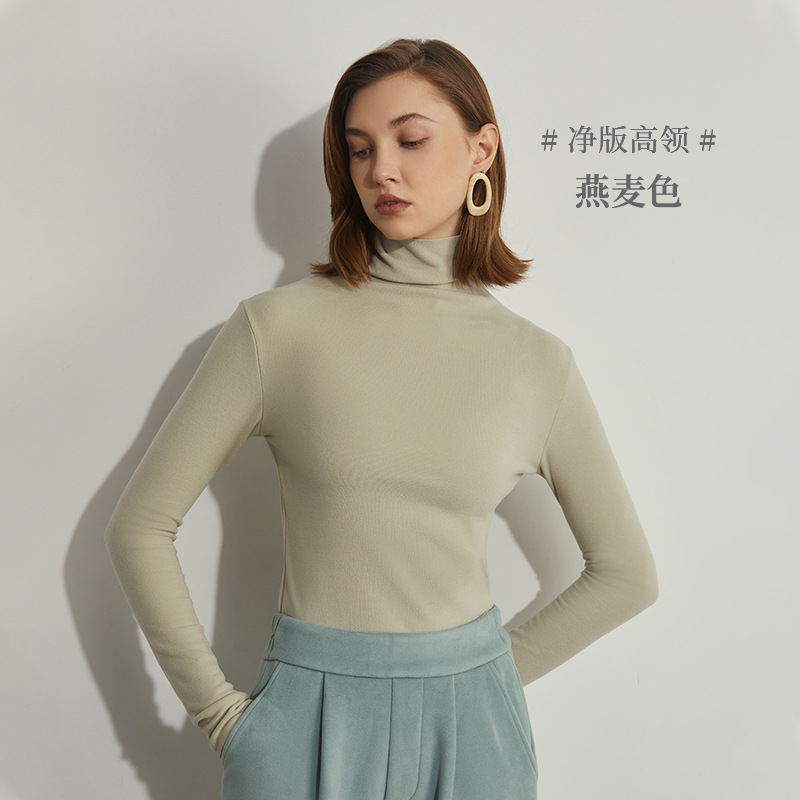 Camisa de fondo de terciopelo alemán otoño e invierno nuevo estilo ácido hialurónico belleza de la piel camisa de fondo de cuello alto sin costuras lijado tira vertical camiseta de manga larga mujer image 13