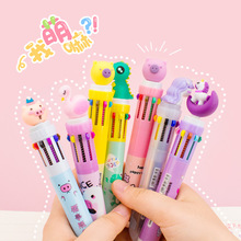 創意多色圓珠筆 6色/10色可愛卡通動物款學生文具多功能按動油筆