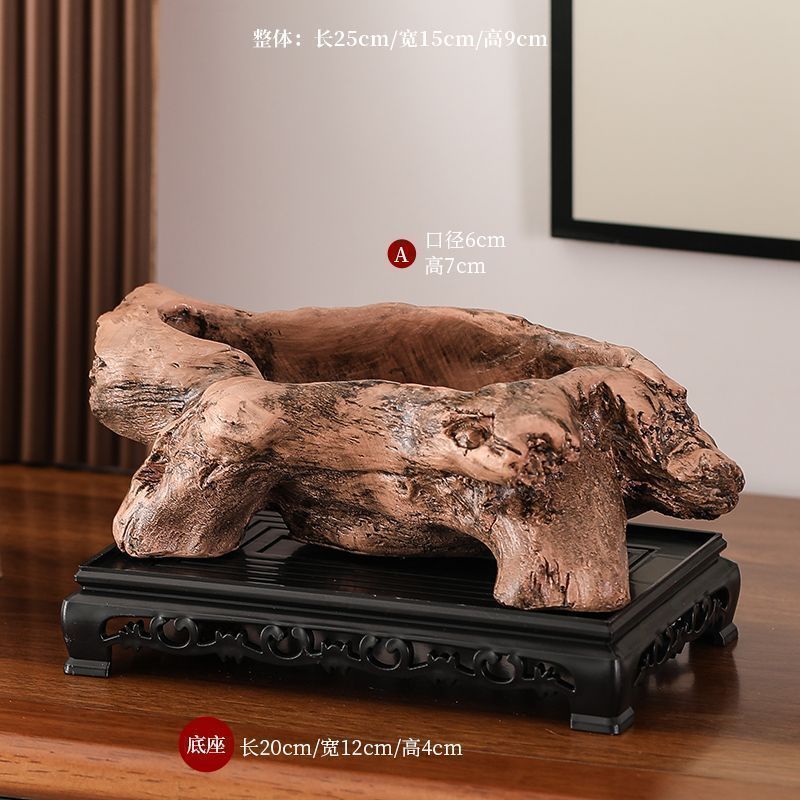 베이스가 있는 대형 모조 오래된 나무 세면대 장식품