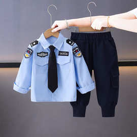 儿童纯棉套装2026男童警官服保安交警制服小男孩警服察演出服套装