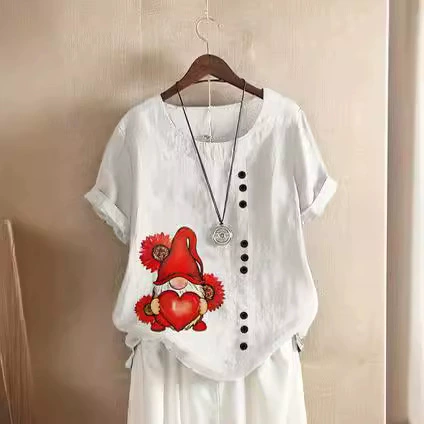 Новый стиль большого размера повседневный свободный хлопок и льна с короткими рукавами футболка вата и льна женская одежда