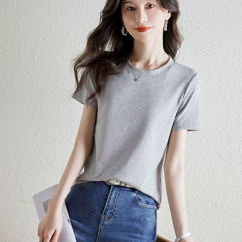 Реальный снимок белой свободной футболки из лиоцелла и ледяного шелка с короткими рукавами для женщин, новинка лета 2025 года, универсальный топ большого размера с половиной рукавов