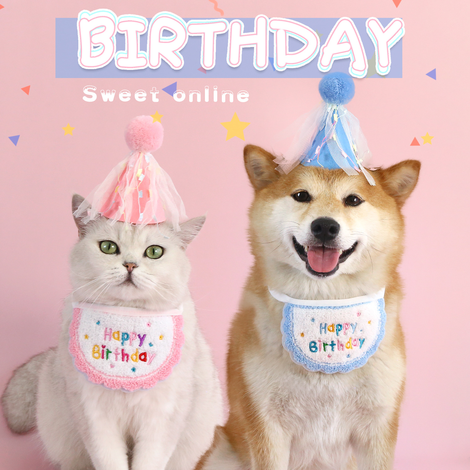Juego de cumpleaños para mascotas, gorro de bola con flecos, bordado, feliz cumpleaños, lunares, gato, perro, fiesta de perros, babero, tocado
