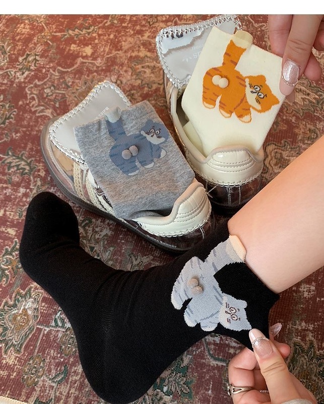 白色卡通猫蛋蛋袜子女夏季ins可爱搞怪中筒袜秋季新款月子袜|undefined