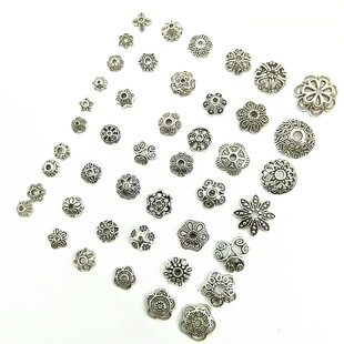 Ancient silver Xizang silver alloy hollow flower holder beaded flower cap beaded cap antique diy bracelet bracelet jewelry accessories