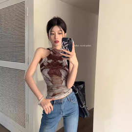 夏季新款辣妹性感无袖吊带背心女设计感露背紧身短款百搭上衣外穿