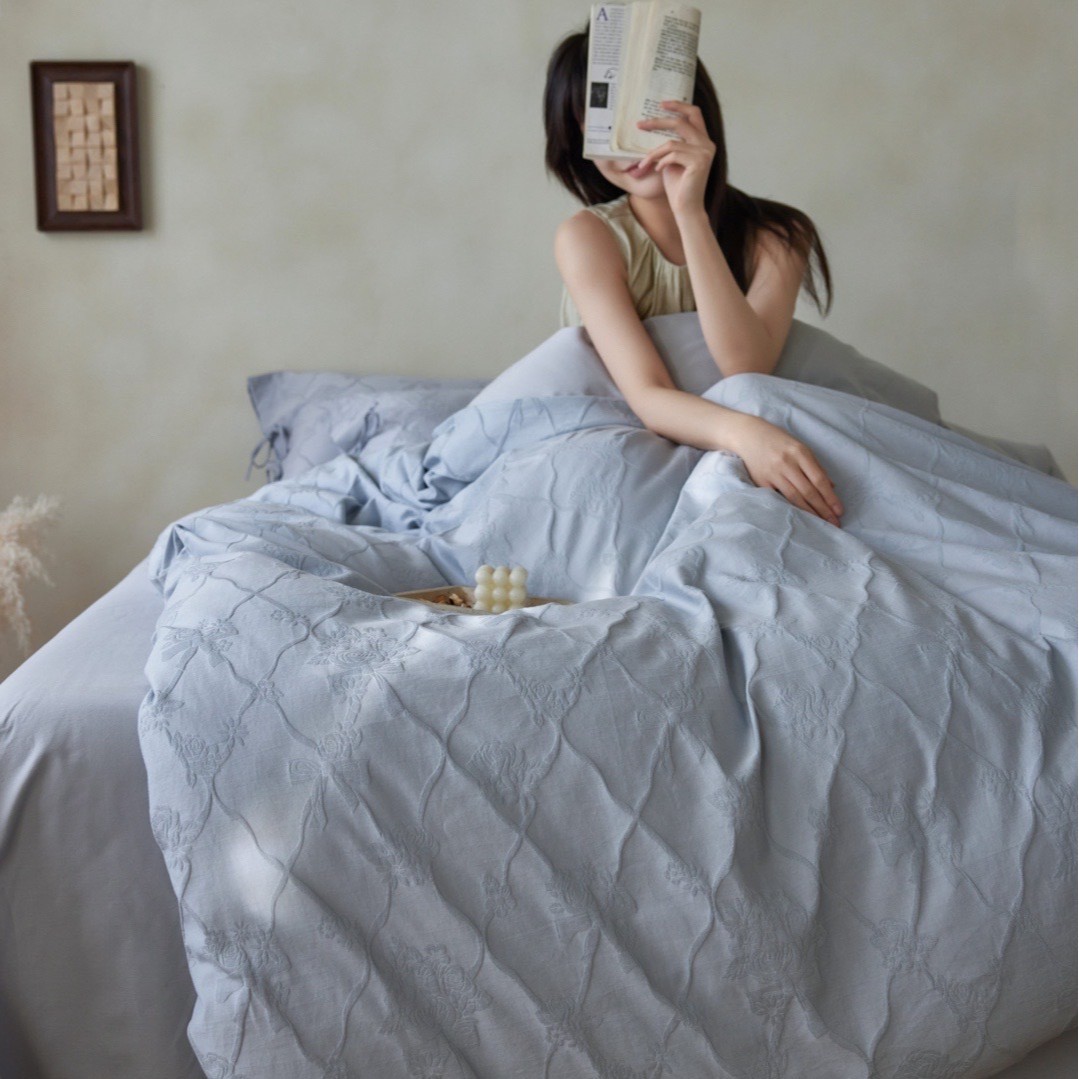 Parure de lit en coton jacquard style scandinave housse couette_voghion.com