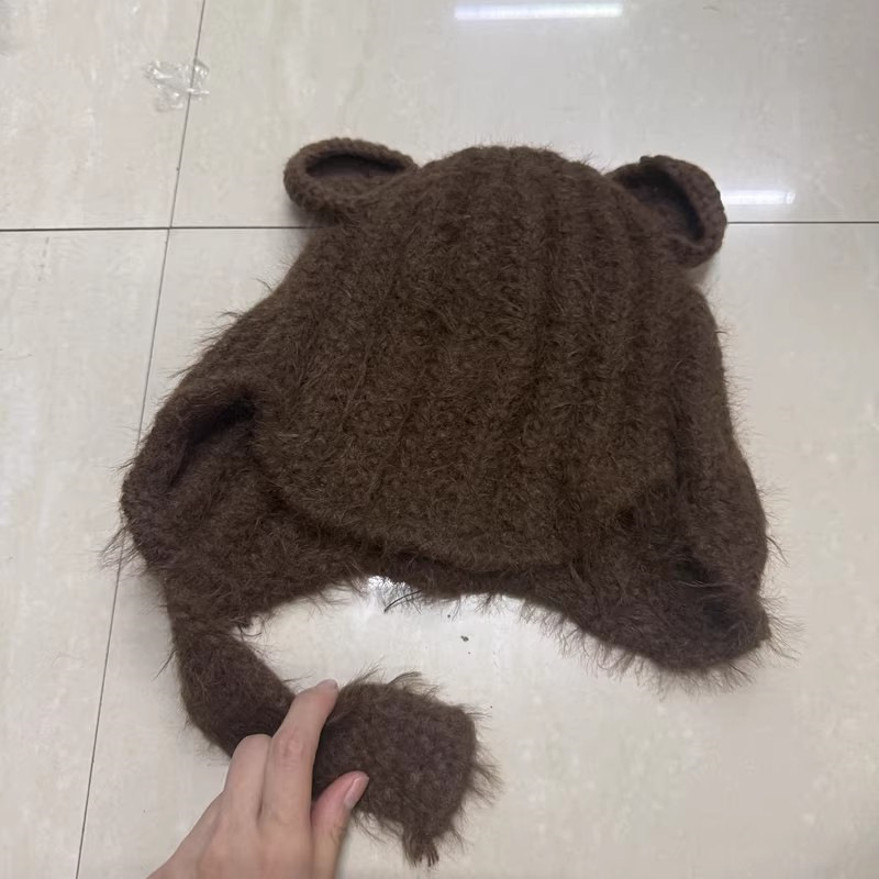 可爱百搭减龄小熊耳朵毛线帽子女秋冬保暖短遮护耳针织雷锋帽显瘦|undefined