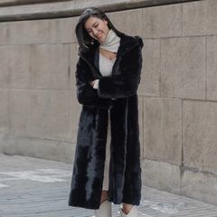 毛皮mk 1521黒いミンクの毛皮のコートの女性の帽子と長いタイプの保温ミンクの毛皮の草