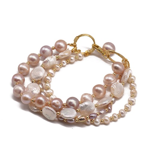 Baroque pearl bracelet, natural freshwater pearl, multi-layer beaded bracelet, natural pearl bracelet, non-fading, European and American