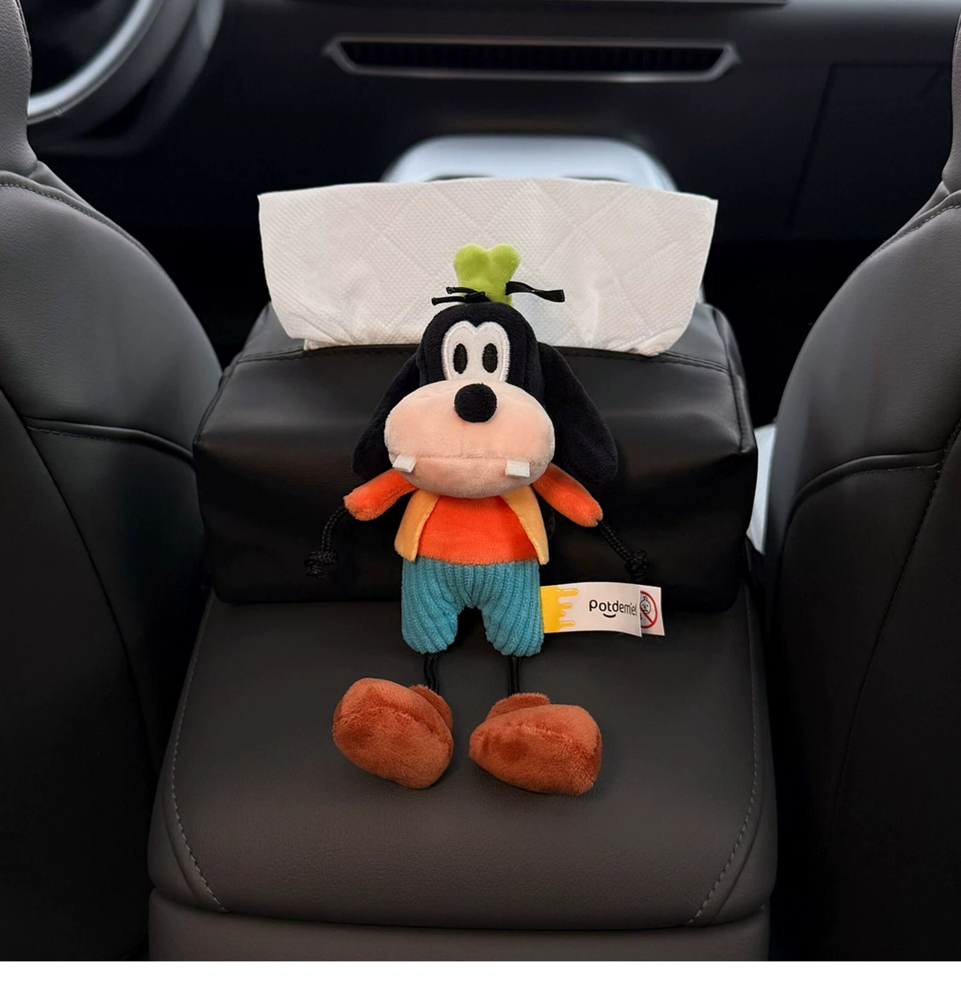 2026 New Model Mickey Goofy Car Tissue Box, Car Interior Armrest Box Tissue Holder, Seat-Mounted Car Tissue Bag