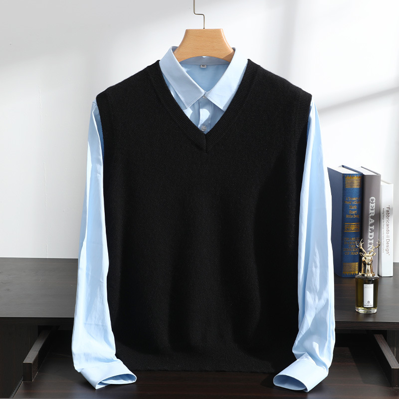 Cashmere vest for men V-neck autumn and winter new pullover sleeveless warm vest wearing a vest with a bottom sweater for men