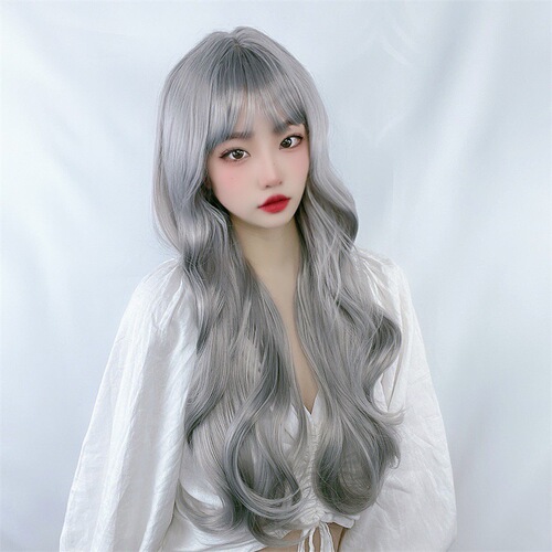 Manufacturer European and American fashion cross-border wig for women with long curly hair air bangs granny gray Amazon new headgear