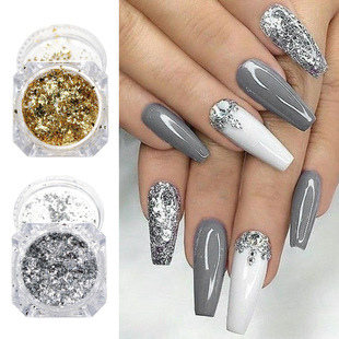 Cross-border Hot nail Glitter Powder ins Retro Cyber Celebrity Gold Foil Platinum Debris Gold and Silver nail Jewelry Sequins nail