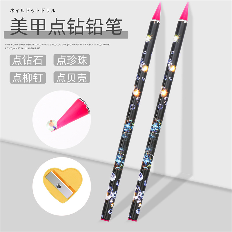 Transfronterizo de uñas popular herramienta de perforación traje de uñas plana rhinestone taladro crayón pinzas lápiz sacapuntas conjunto