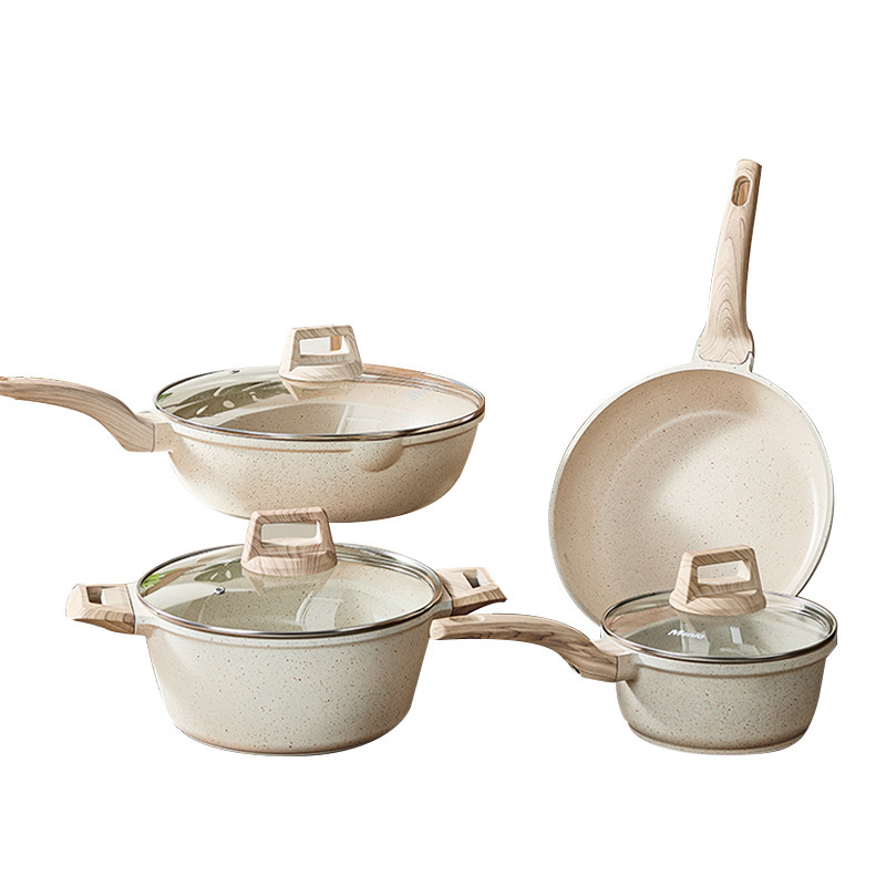 Mingjue 鍋セットフルセット家庭用医療石平底ノンスティックフライパン中華鍋スープポット 4 点セット電磁調理器|undefined