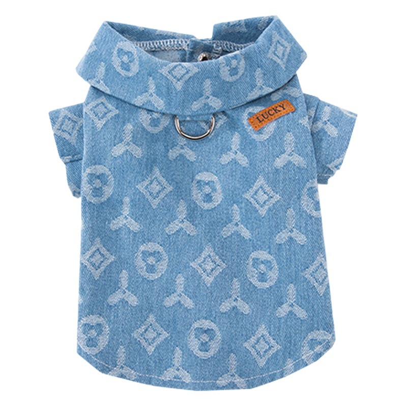 Azul Jacquard de tracción cuello alto ropa de mezclilla primavera y otoño salida gruesa tracción de dos patas ropa de perro para mascotas Nuevo
