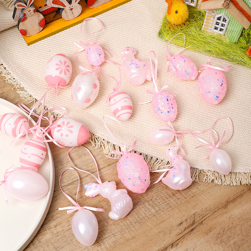 Cross-Border Easter Decorations Painted Rabbit Chicks Easter Egg Pendant Gift Box Holiday Party Decoration