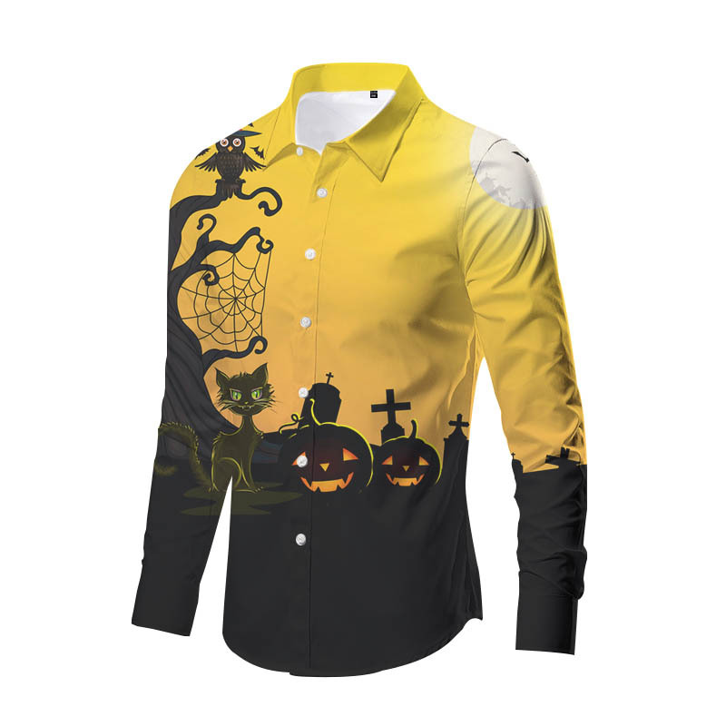Europa y América nueva transfronteriza más TAMAÑO DE Halloween impreso de horror de los hombres delgados de moda impreso camisa de manga larga top