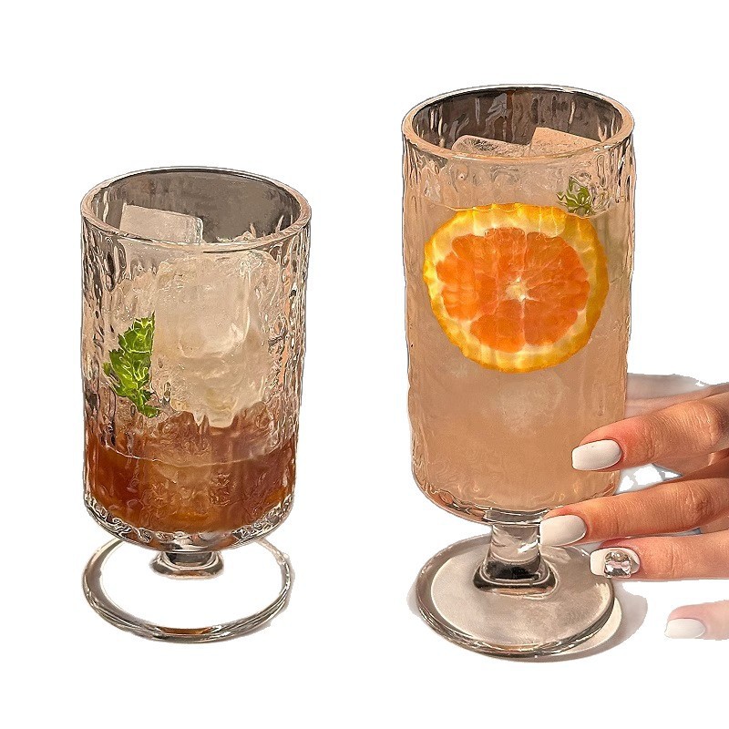 Taza de jugo de frutas de pies altos para el hogar con patrón de árbol recto creativo y transparente de té de frutas burbujeantes taza de cóctel