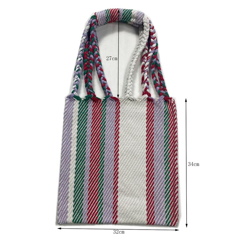Small Custom-Made Handmade Tote Bag, Striped Cotton Craft Handbag, Gift Bag, Christmas Style