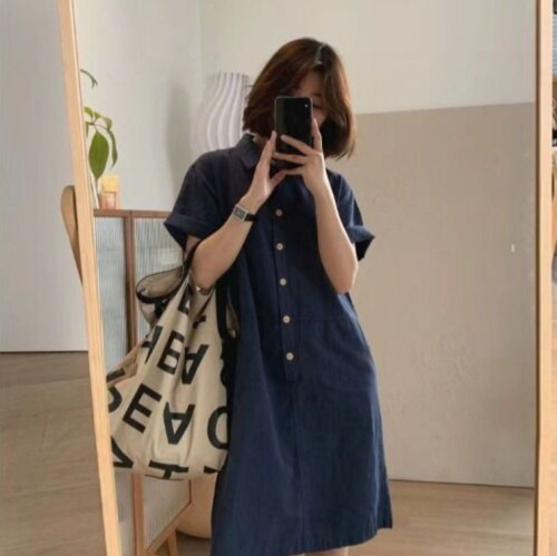 Polo neck dress for women 2025 summer small crowd design sense European station straight tube slimming short-sleeved shirt for women 