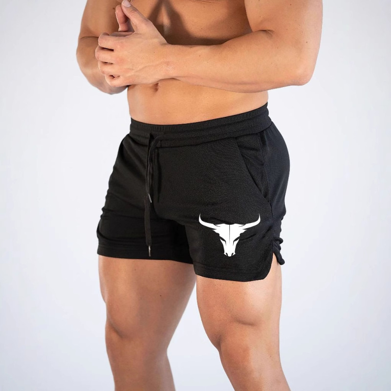 Cow Head Pattern Shorts with Drawstring, Casual Quick-Drying Breathable Outdoor Training Fitness Running Quick-Drying Shorts for Men