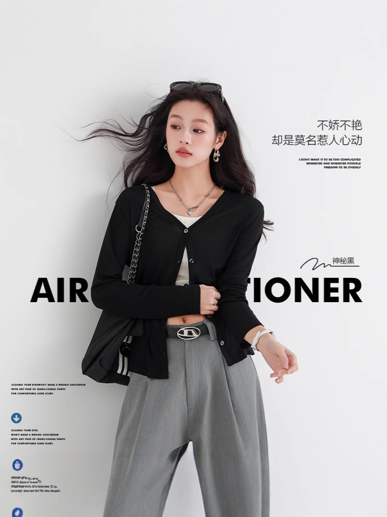 Tencel V Neck Design Right Shoulder Fashionable Knitted Cardigan for Women 2025 Spring and Summer New High-End Women's Sun Protection Clothing 3