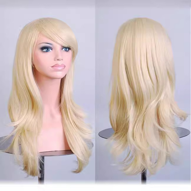 Amazon cos anime peluca europea y americana Comercio exterior wig70cm largo rollo Cosplay color etapa cabeza completa cubierta