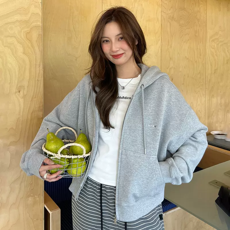 美式oversize宽松慵懒风连帽卫衣外套女2025秋冬新款拉链开衫上衣