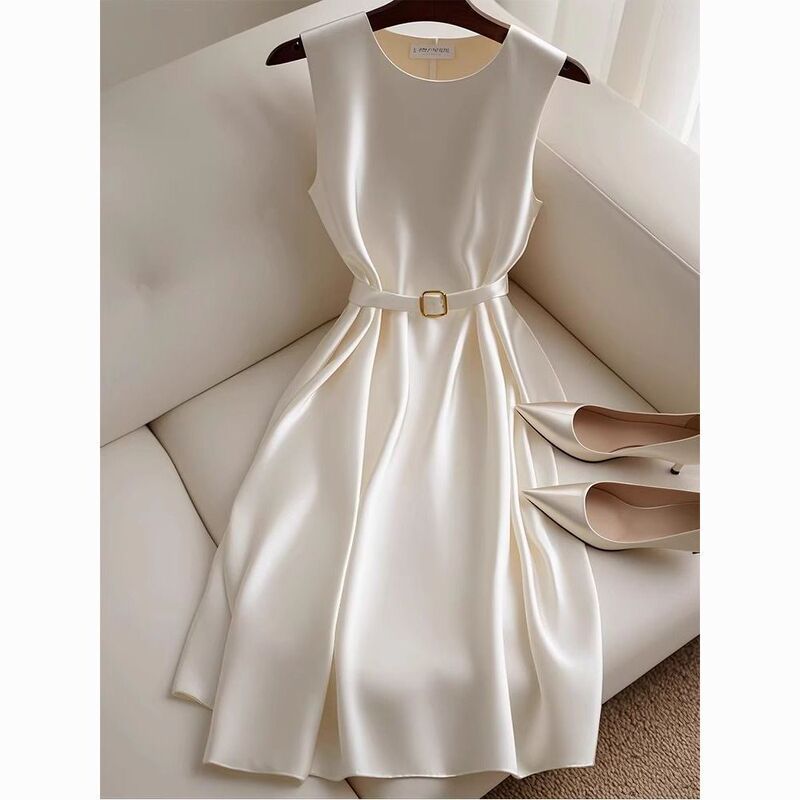 French Style, High-End, Simple, Elegant, Classy, Exquisite, Formal Occasion, White Sleeveless Dress, Summer French Style, High-End, Simple, Elegant, Classy, Exquisite, Formal Occasion, White Sleeveless Dress, Summer