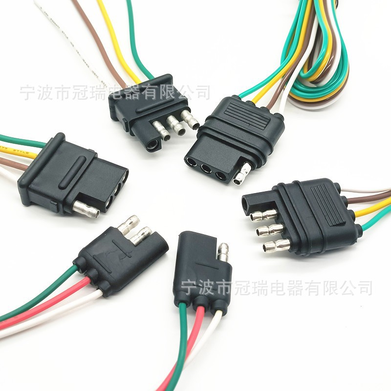 4芯拖车扁线公母插座18AWG线束 应用于卡车房车转接头连接改装线