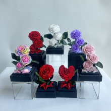 单朵三朵装永生花透明亚克力礼盒成品亚克力盒装小王子带枝玫瑰