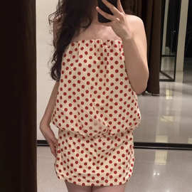 跨境欧美外贸女装速卖通春季新款波点抹胸连衣裙