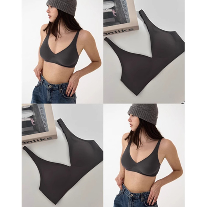 Plaid Seamless Intimates for Women with Deep V Sexy No Rims Small Breast Push-Up Adjustable Soft Support Jelly Bra