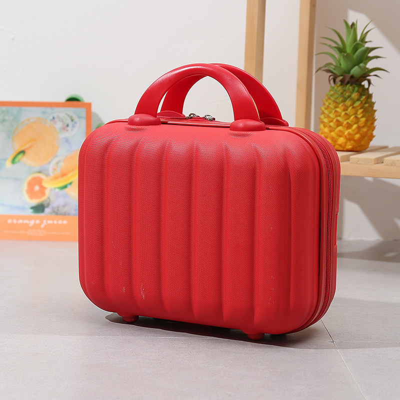 Maleta de 14 pulgadas, estuche de cosméticos, equipaje rojo de boda, caja de dote de mujer pequeña, bolsa de cosméticos portátil de novia