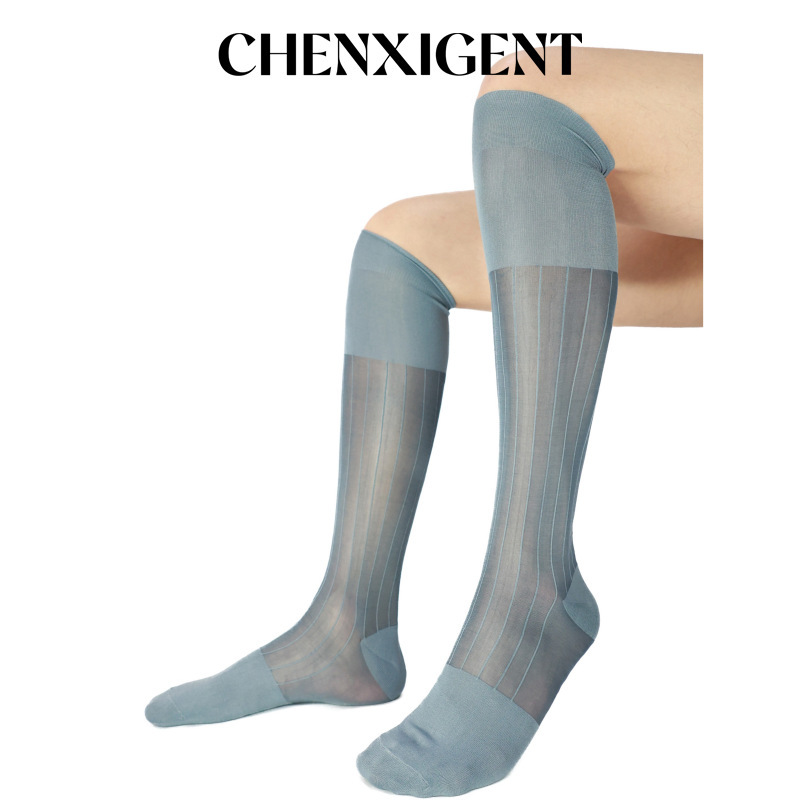 Chenxi Gentleman Formal Dark Gray Striped Knee-High European and American Solid Color Breathable Nylon Suit High Stockings Chenxi Gentleman Formal Dark Gray Striped Knee-High European and American Solid Color Breathable Nylon Suit High Stockings