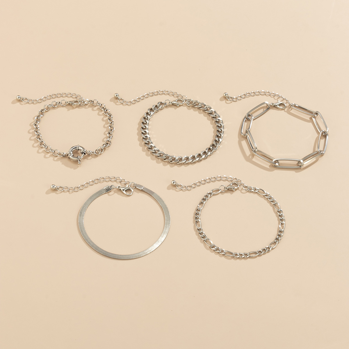 Punk geometric hollow chain flat snake bone OT buckle metal bracelet set wholesale Nihaojewelrypicture6